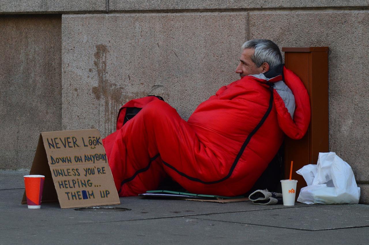 Homeless person on sidewalk